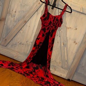 Connected Apparel Red and Black Floral Maxi Dress
